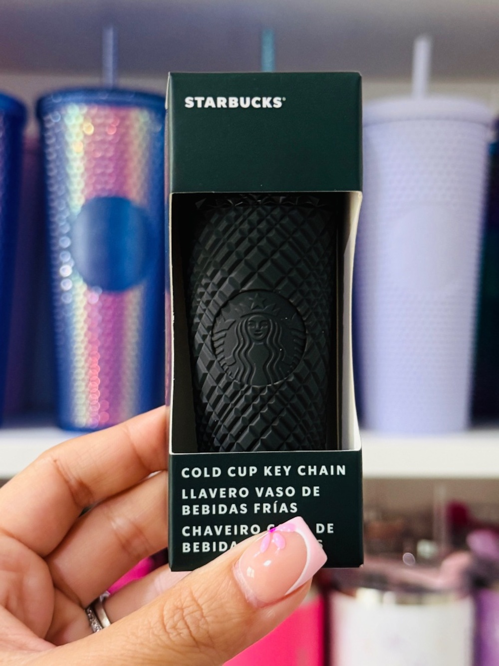 Matte Black Jeweled Starbucks Keychain